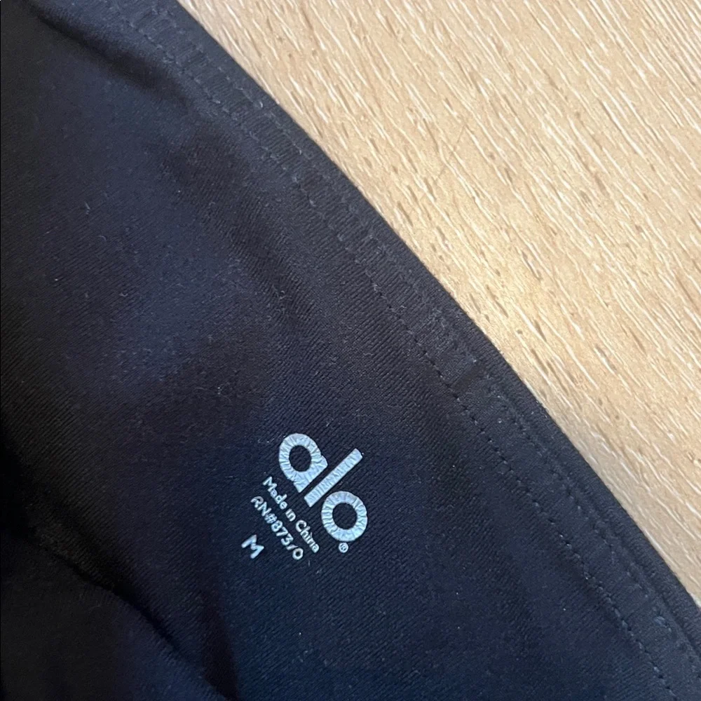 Alo Medium Black Leggings with Striped Design Gently Used
